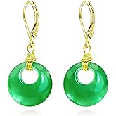 SWBRJ Natural Agate Circle Drop Earrings,14K Yellow Gold Plated Round Good safety buckle Stone Gemstone Dangle Drop Earrings for Women
