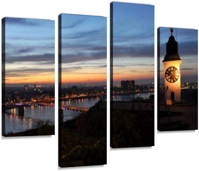 Paintings - Old tower with clock in the Petrovaradin fortress near Novi Sad, Serbia Canvas Wall Art Hanging Paintings Modern Artwork Abstract Picture Prints Home Decoration Gift Unique Designed Framed 4 panel