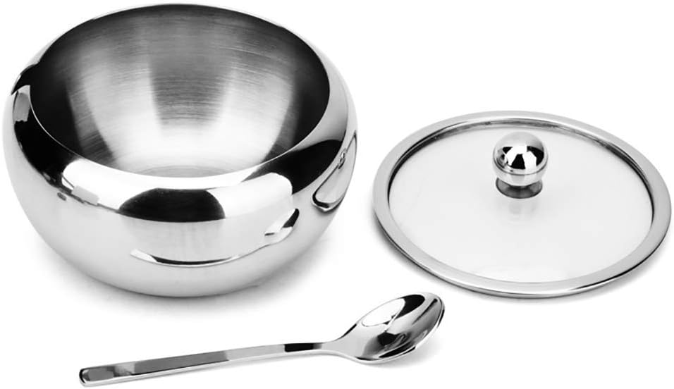 Pingxia Stainless Steel Sugar Bowl with Clear Lid and Spoon for Sugar Salt kitchen storage kit food containers Tea Herbs - L
