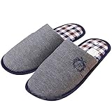 EURO SKY Stylish Cotton Grids Scalloped Clog Antiskid House Slippers Navy -Size: US 10/EU (42/43)