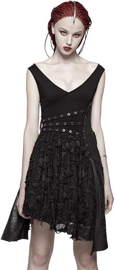 Punk Rave Women Punk Dress Black Deep V Neck Sexy Hole Sleeveless Asymmeltrical Cotton Club Party Dress At Amazon Women S Clothing Store
