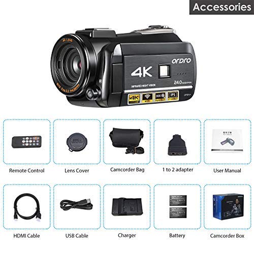 Videocmara-ORDRO-4K-Ultra-HD-con-Grabacin-de-Video-4K-Videocmara-WiFi-de-Cmara-de-Video-1080P-60FPS-con-Visin-Nocturna-por-Infrarrojos-Pantalla-Tctil-31IPS-con-Control-Remoto