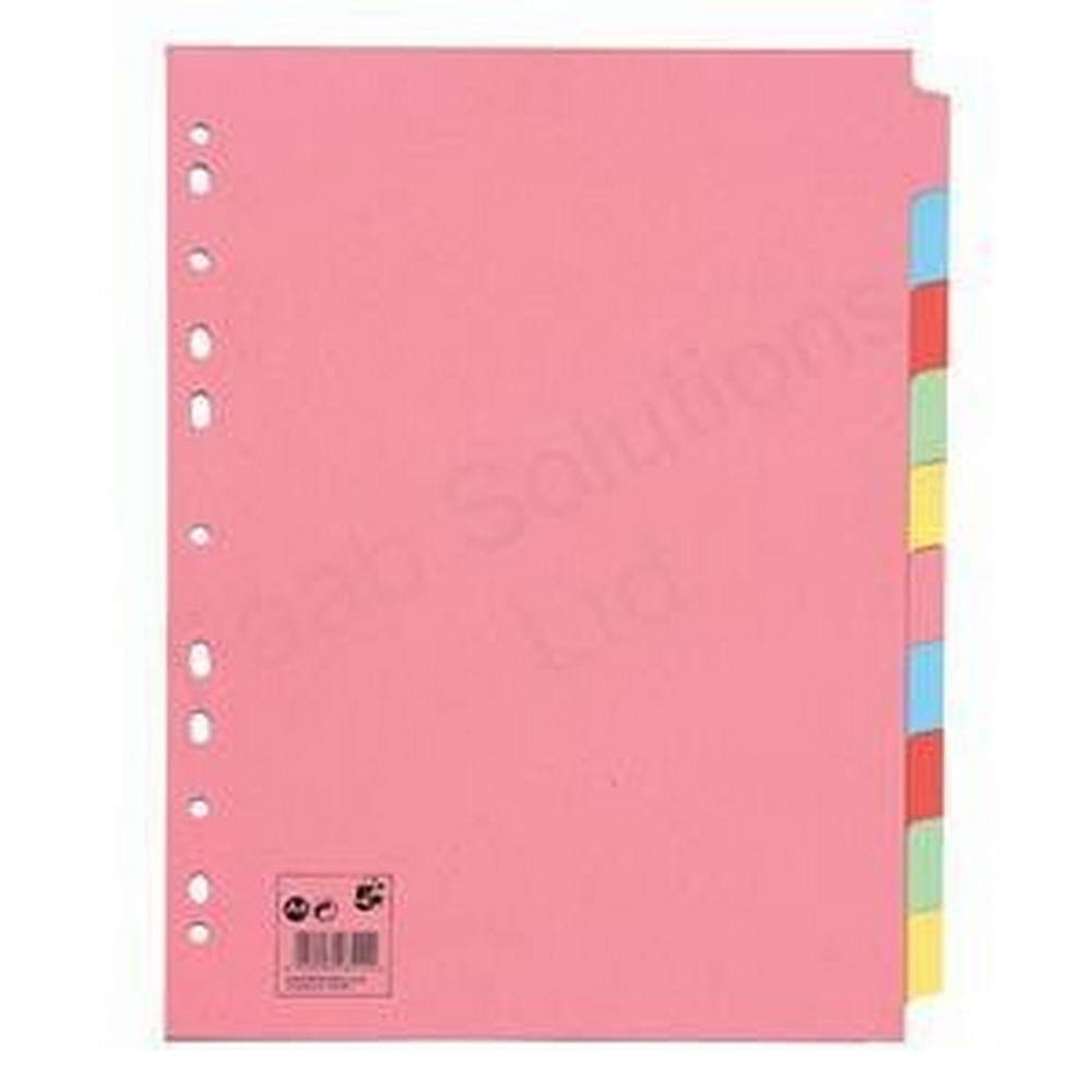 5 Star Subject Dividers Multipunched Manilla Board 10-Part Extra Wide A4 Assorted