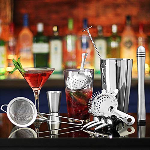 NXYJD 23 stücke Edelstahl Cocktail Shaker Set Barware Kit mit quadratischem Holzregal für Barkeeper Getränk Party Bar… – Bild 4