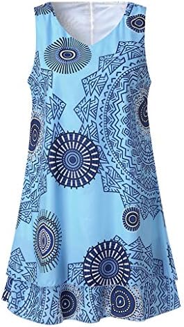 Women Dress Sunday77 Womens Plus Size Print Midi Dress Loose Shift Sleeveless Tank Vest Sun Dress