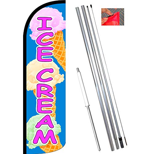 ICE CREAM (Blue/Pink) Windless Feather Flag Bundle (11.5' Tall Flag, 15' Tall Flagpole, Ground Mount Stake) - Thumbnail 4