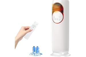 Room Cooling Tower Fan Water Tank Fan Cooler Tower Fan Heater Combo with Humidifier, 4L Water Tank, 3 Cooling Speeds, 2 Heat 