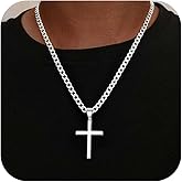 HIMSTORY 925 Sterling Silver Cross Necklace for Men, 5mm Italian Diamond Cut Cuban Link Curb Chain Cross Necklace for Men Jewelry 16 18 20 22 Inch