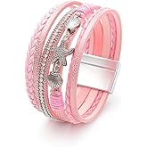 P Ammy Fashion® Women's Leather Bracelet Starfish Shells Stackable Boho Cuff Bangles Bohemian Jewelry Gift with Magnetic Clasp