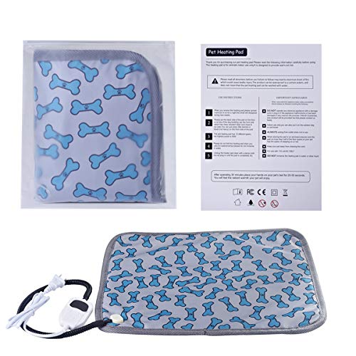 N / A Upgraded Pet Heating Pad for Dog Cat Heat Mat Indoor Electric Waterproof,with Timer and Temperature Adjustable Pet Bed Heater Warmer with Chew Resistant Steel Cord,17x 17 inch (Blue)