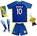 BRAZIL NEYMAR JR #10 Away Blue Football Soccer Kids Jersey Short Socks Set Youth Sizes (11-12 YEARS)