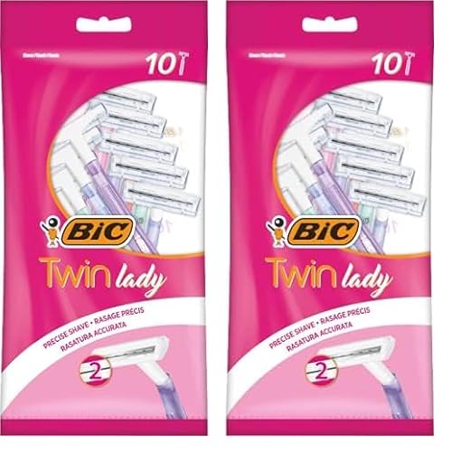 BIC Twin Lady, Disposable Razors with 2 Stainless Steel Blades and Lightweight Handles, Assorted Colours, Pack of 20