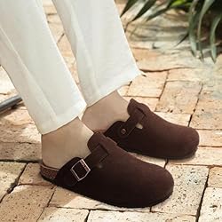 KIDMI Women's Genuine Suede Clogs Cork Footbed