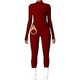 AEEZO Womens Long Sleeve Workout Jumpsuit Zip Up Yoga Rompers Sexy Tummy Control One Piece Bodycon Bottom Pants
