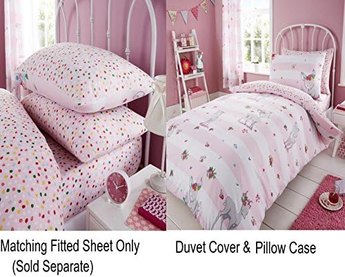 GoldStar® Oh Deer Girls Kids Single Duvet Quilt Cover Children Rotary Bedding Set, Duvet Cover with Fitted Sheet