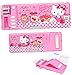 Ellon Kawaii Kitty Cat 2-Sided Pencil Pen Box Holder Deluxe Case Multi Functional w/Sharpener Glitter Patterns Vintage Kit