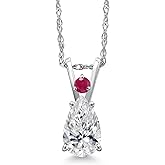 Gem Stone King 14K White Gold DEF Lab Grown Diamond and Red Ruby Pendant Necklace for Women | 0.77 Cttw | Gemstone April Birthstone | Pear Shape 8X5MM | With 18 Inch Chain