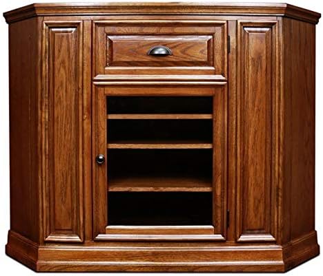 BOWERY HILL 46" High Corner Console TV Stand Cabinet with Storage in Medium Oak