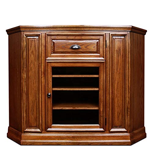 BOWERY HILL 46" High Corner Console TV Stand Cabinet with Storage in Medium Oak