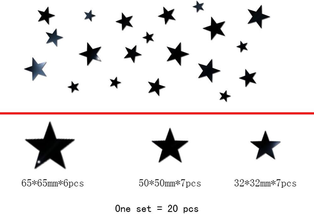 WOCACHI Wall Stickers Decals 20 X Star Art Mirror Wall Sticker Acrylic Surface Decal Home Room DIY Art Black Art Mural Wallpaper Peel & Stick Removable Room Decoration Nursery Decor