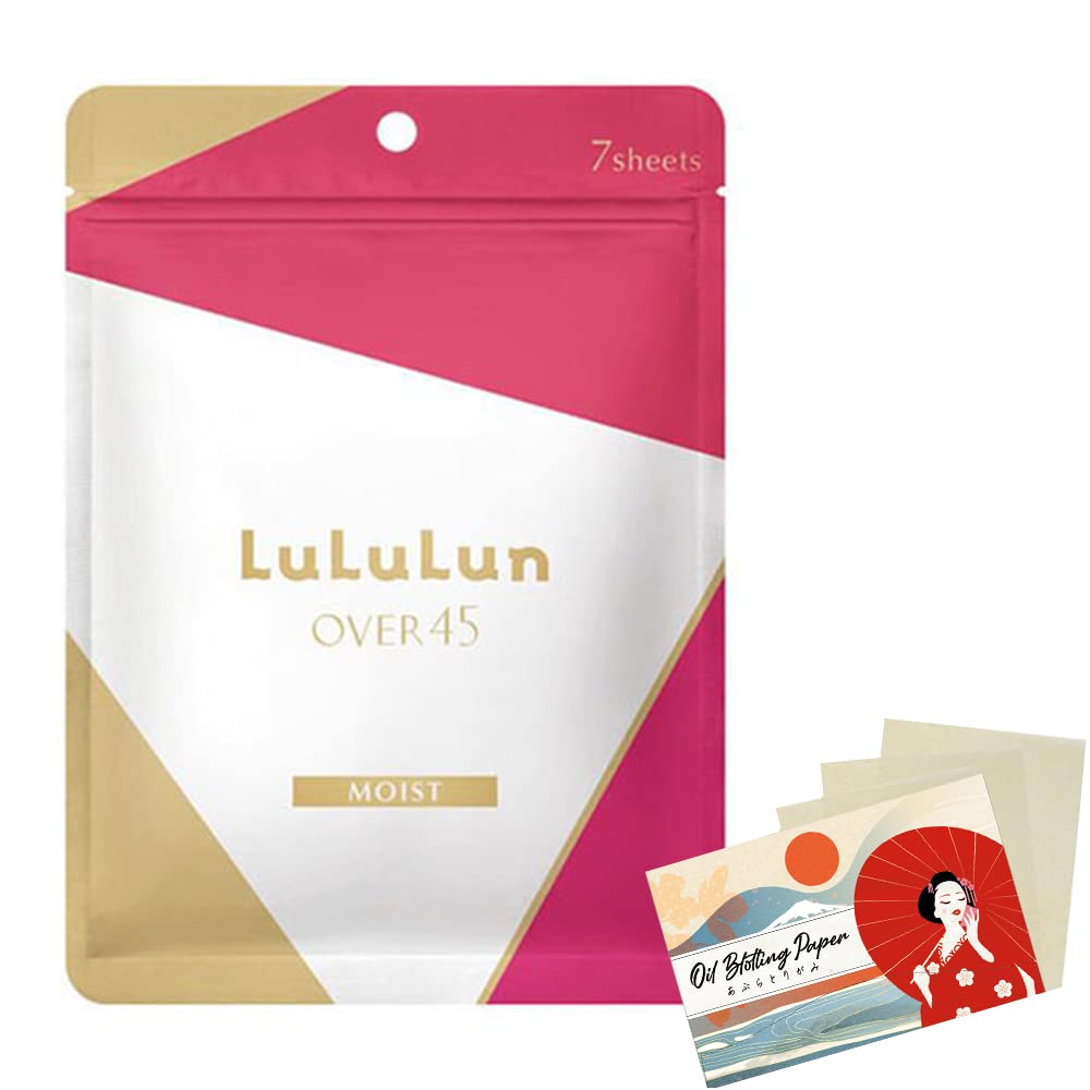 Lululun Over45 Facial Sheet Mask Camellia Pink Moist - 7 sheets - Blotting Paper Set