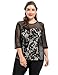 Chicwe Women's Stretch Contrast Lined Plus Size Floral Printed Lace Top 1X-4X