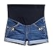MIAMAMA Women's Maternity Elastic Adjustable Waist Denim Shorts Blue Jeans Button