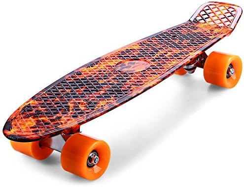 HYY@ Printing Hellfire Flame Pattern Skateboard Complete 22 inch Retro Cruiser Longboard Skatecycle For Child