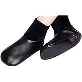 Dsgzkk Socks,Winter Warm PU Faux Leather Slipper Socks Fleece Lined Thermal Indoor Outdoor Home Non Slip Middle Tube Socks