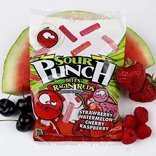 Sour Punch Bites, Rad Reds Watermelon, Strawberry, Cherry & Raspberry Chewy Candy, 5oz Bag (Pack