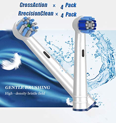 Replacement Toothbrush Heads Compatible with Oral B, Pack of 8 Electric Replacement Heads for Oral B Toothbrush - 4 Cross Action, 4 Precision Clean Brush