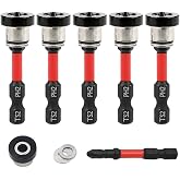 5pcs TEURSA &reg; Magnetic Drywall Screw Setter Bits &ndash; Adjustable Depth PH2 Positioning Bits with Removable Aluminum Collar, S2 Steel Hex Shank for Sheetrock and Plasterboard Screws (5pcs 2")