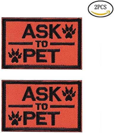 MEIKAI Set of 2 Service Dog /Ask to Pet/K9 Dog Embroidered Tactical Morale Velcro Patch Badge for Dog Harness &amp; Vest (Ask to Pet orange)