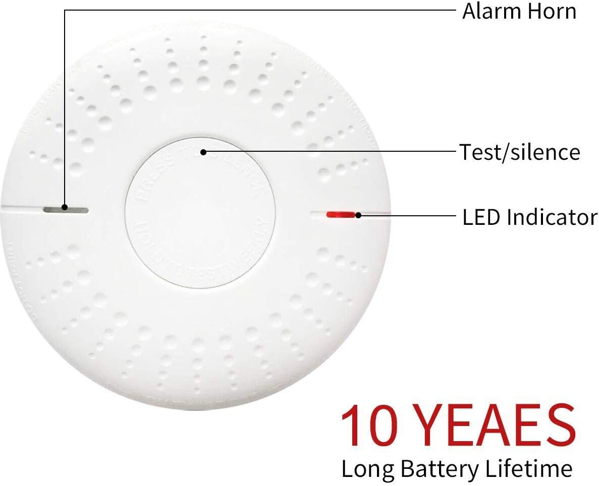 2 Pack Photoelectric Smoke Detector Sealed-in 10 Year Lithium Battery-Operated Fire Alarm - - 