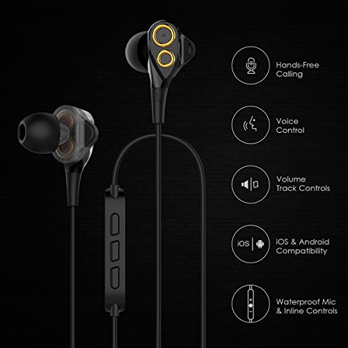 Earbuds, UiiSii DT200 In Ear Headphones with Microphone and Volume Control, Dual Drivers Earphones with HiFi Audio, Deep Bass for Noise Isolating, Compatible with Apple Headphones, Android(Black) - Thumbnail 2
