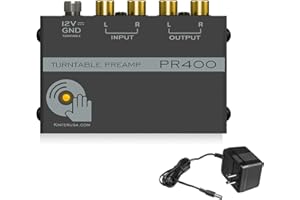 Kinter PR400 Ultra Compact Phono Vinyl Turntable Preamp - Mini Electronic Audio Stereo Phonograph Preamplifier with Gold Plated RCA Input and Outputs & Low Noise Operation 12 Volt DC Adapter Included