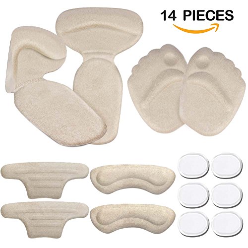 Heel Grips, High Heel Pads, Heel Inserts, High Heel Forefoot Cushion, Blister Prevention High Heel Insoles, High Heel Liners, Anti Slip Heel Shoe Cushion Inserts, Heel Snugs for Women (14 pcs) (Beige)