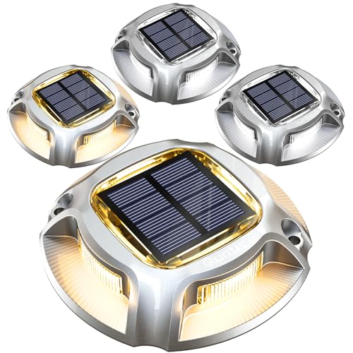 Quntis Solar Lights Outdoor Garden Aluminium, IP68 Waterproof, Spotlight, LED Outdoor Solar Spotlight, Cool / Warm White, Powerful Solar Light for Paths Pool Stairs Sidewalk (4 Pieces