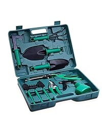 Akarden Juego de herramientas de jardín, 10 piezas de herramientas de mano de acero inoxidable con estuche de almacenamiento, regalos de jardín para mujeres, hombres (verde)