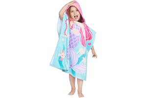 Gealaek 100% Cotton Hooded Towel for Toddlers 2-6 Years Boys Girls Kids Bath Pool Beach Towel Soft Absorbent Beach Poncho Little Mermaid