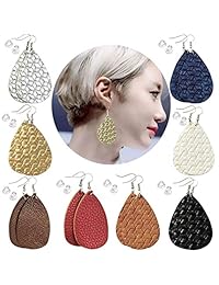 8 Pairs Leather Earrings Lightweight Leaf Dangle Earrings Teardrop Handmade Earrings for Women Girls Birthday Anniversary Valentine's Day Gift