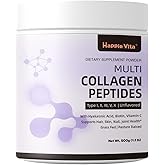 HappieVita Multi Collagen Peptides Powder, 5 Types (I, II, III, V, X) Collagen Protein Powder with Biotin, Hyaluronic Acid, Vitamin C, Grass-Fed & Pasture-Raised, Keto, Paleo, Unflavored 1.1 lbs