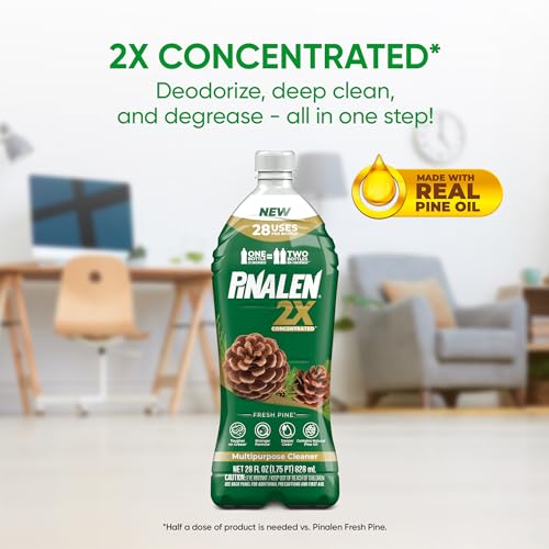 PINALEN 2X CONCENTRATED MULTIPURPOSE CLEANER – FRESH PINE SCENT – 28 FL OZ – ALL PURPOSE CLEANER FOR KITCHEN, BATHROOM, LAUNDRY, FLOORS & OUTDOORS