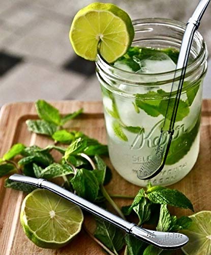 image for JETKONG 6-Inch Stainless Steel Straws Spoon Stirrer Reusable Drinking 