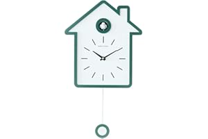 SHISEDECO Modern Cucu Wall Clock with Pendulum and Striking Small Cute Bird, Natural Cuckoo Call, Simple Fashion Wood Creative Unique Home Decoration for Living Room, Kitchen, Office (Green)