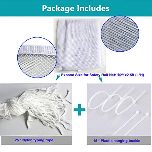 Child Safety Rail Net for Stairs, CuleedTec 10x2.5ft Balcony Protective Net for Kids Toys Pets, Anti-Fall Protection Net for Children, Indoor & Outdoor Rail Balcony Banister Stair Net,SGS Passed - Thumbnail 4