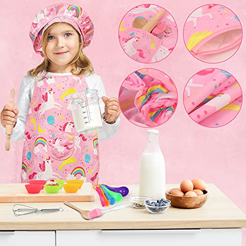 3 otters 29PCS Kids Chef Set, Kids Cooking and Baking Set Includes Kids Apron, Chef Hat, Cooking Supplies, Kitchen Utensils Chef Costume Career Role Play for Girl