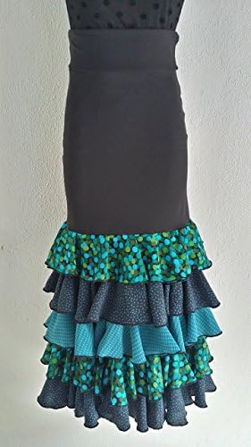 Flamenco Skirt Falda de flamenco black green polka dots ruffles stretch size S/M