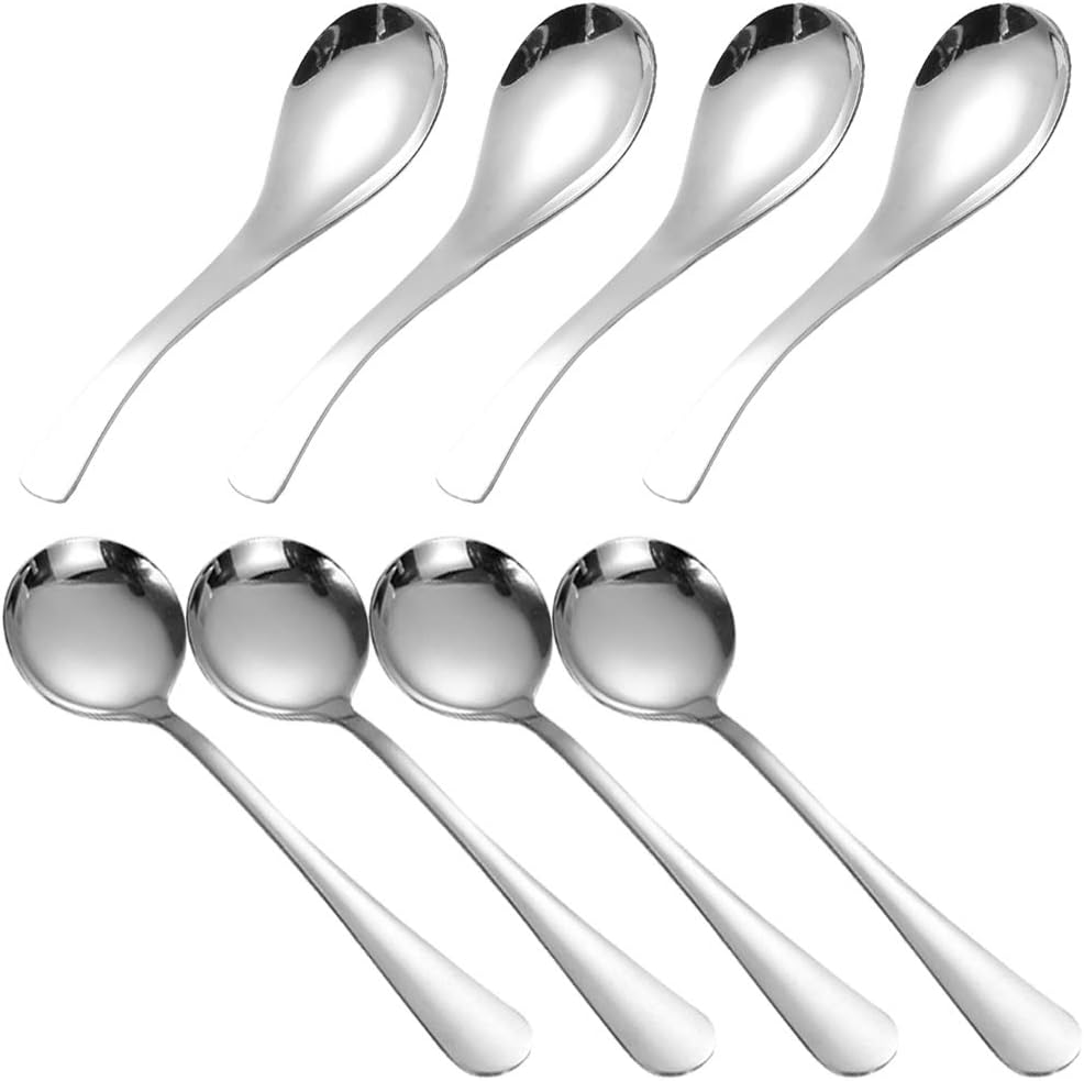 Set of 8, HeavyDuty Soup Spoons, DaKuan 2 Styles of Stainless Steel