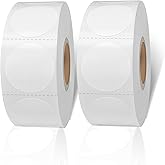 Yeachlaing 1 Inch White Round Thermal Sticker Labels, Self-Adhesive Circle Direct Thermal Label, Multi-Purpose Roll Sticker with Perforation Line( 1000 Labels, 2 Rolls )